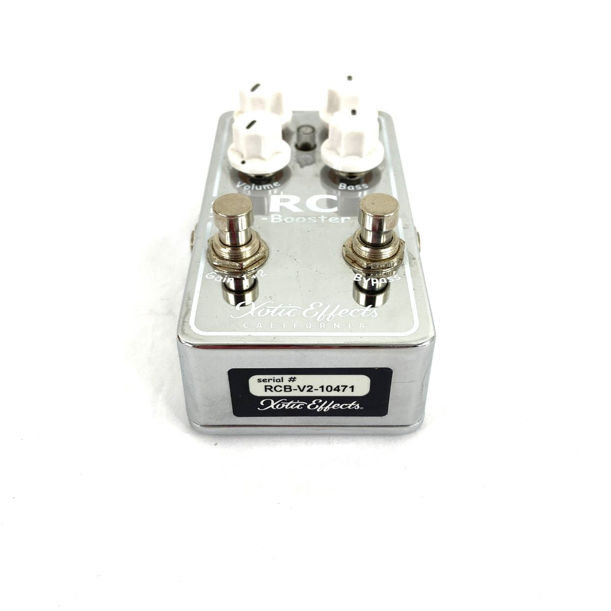 pedale effetto booster con equalizzatore e gain per chitarra xotic effects rc booster usato vista dal basso
