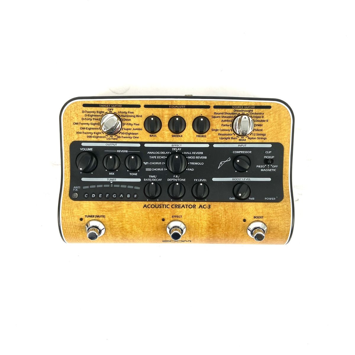 pedaliera multieffetto e accordatore e d.i. box ed emulatrice per chitarra acustica Zoom AC-3 Usata vista frontale