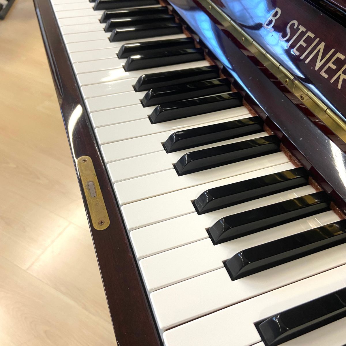 pianoforte acustico verticale Steiner BS118 usato vista tastiera laterale