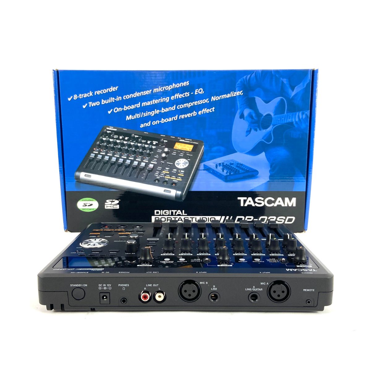 registratore digitale multitraccia portatile tascam dp03sd usato vista del retro