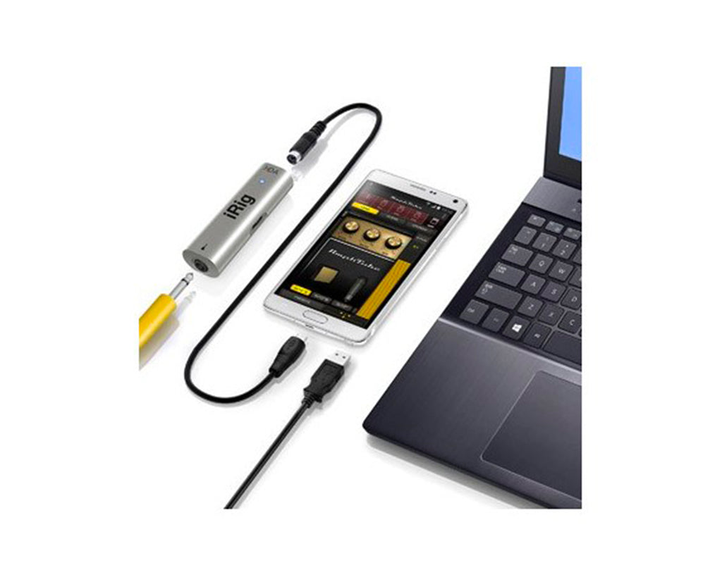 scheda audio per smartphone android ik multimedia irig hd-a open box vista con telefono e computer