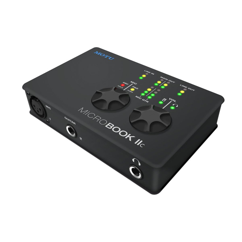 scheda audio usb motu microbook iic vista frontale