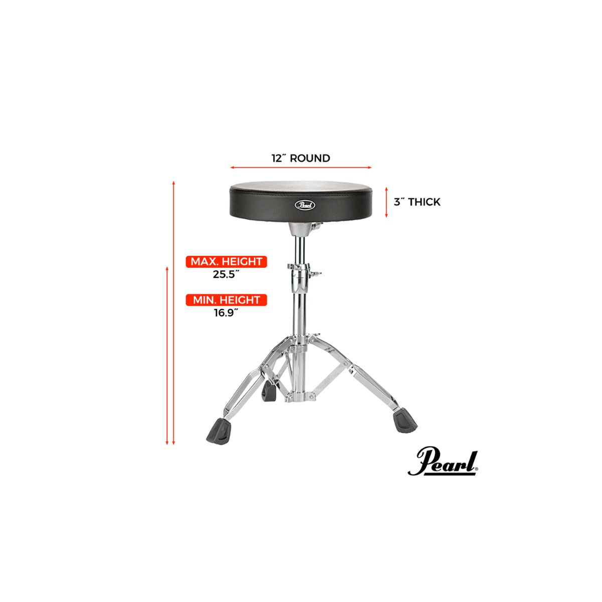 sgabello per batteria regolabile pearl d-790 vista misure