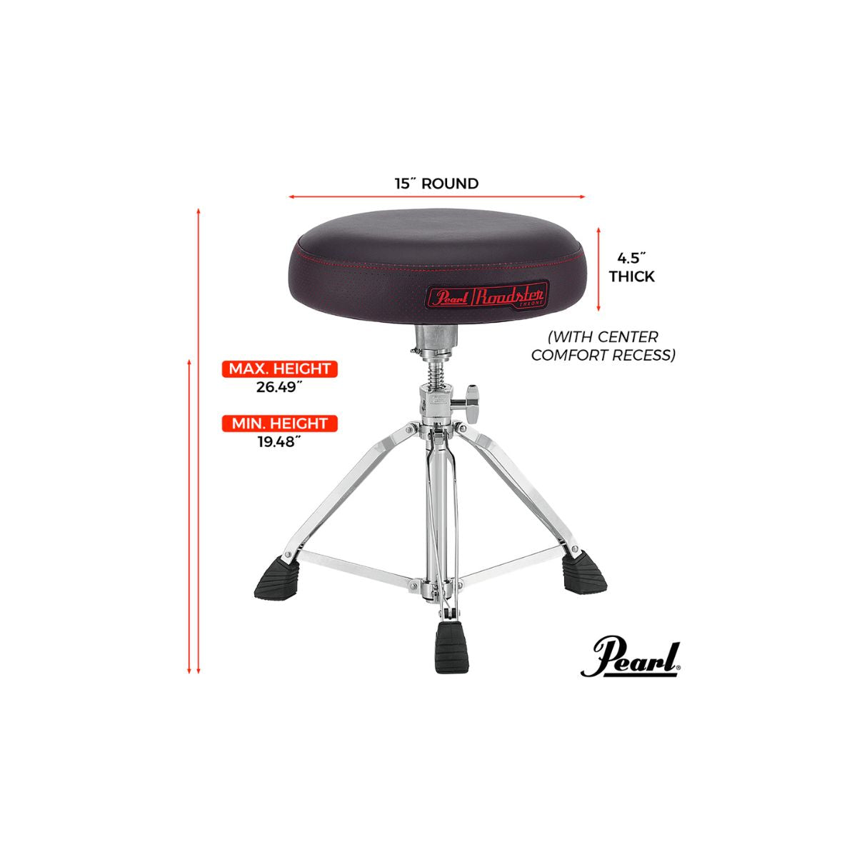sgabello professionale per batteria pearl d-1500 vista delle dimensioni