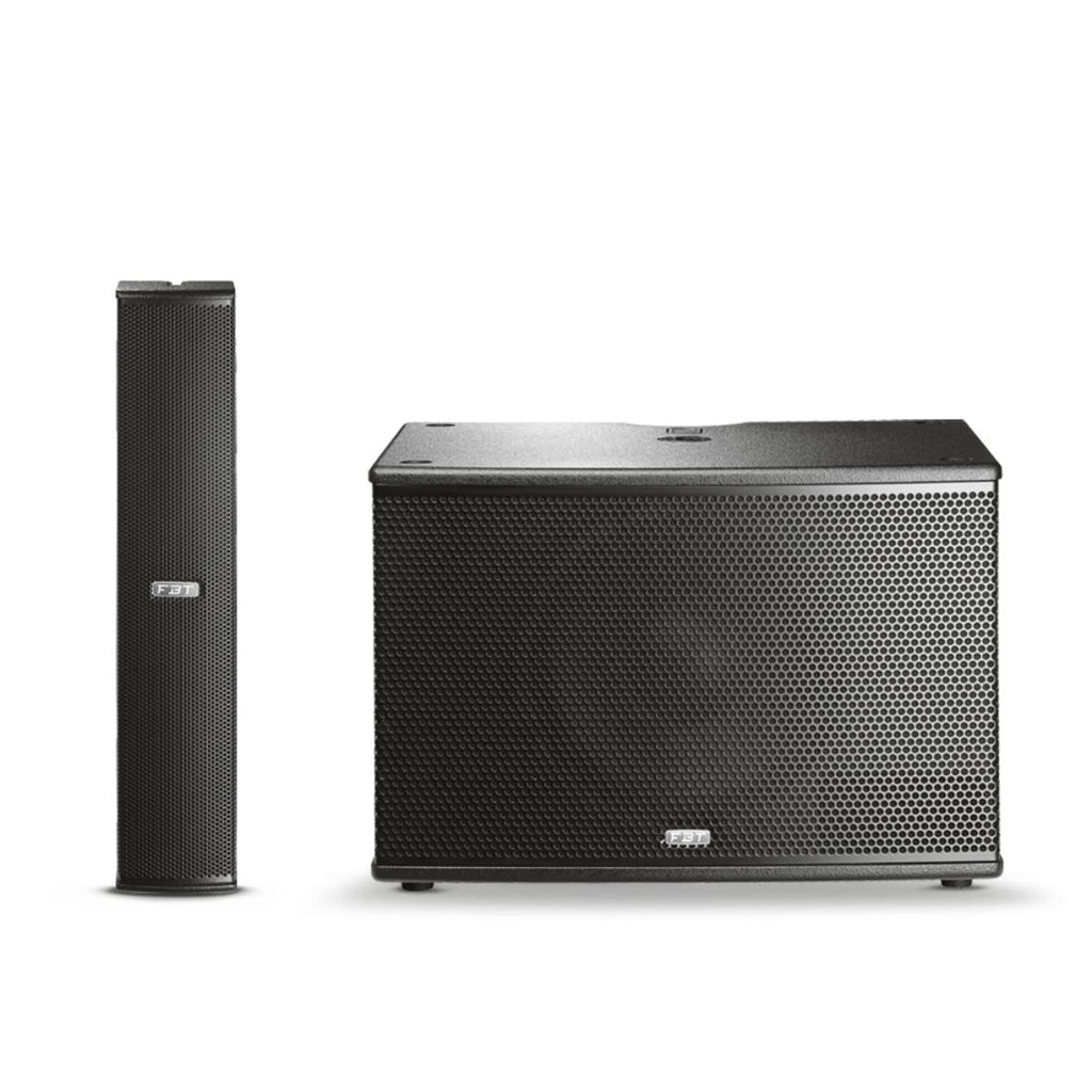sistema audio completo a colonna da 2000W con subwoofer da 12" in legno fbt vertus cs1000 vista componenti separati