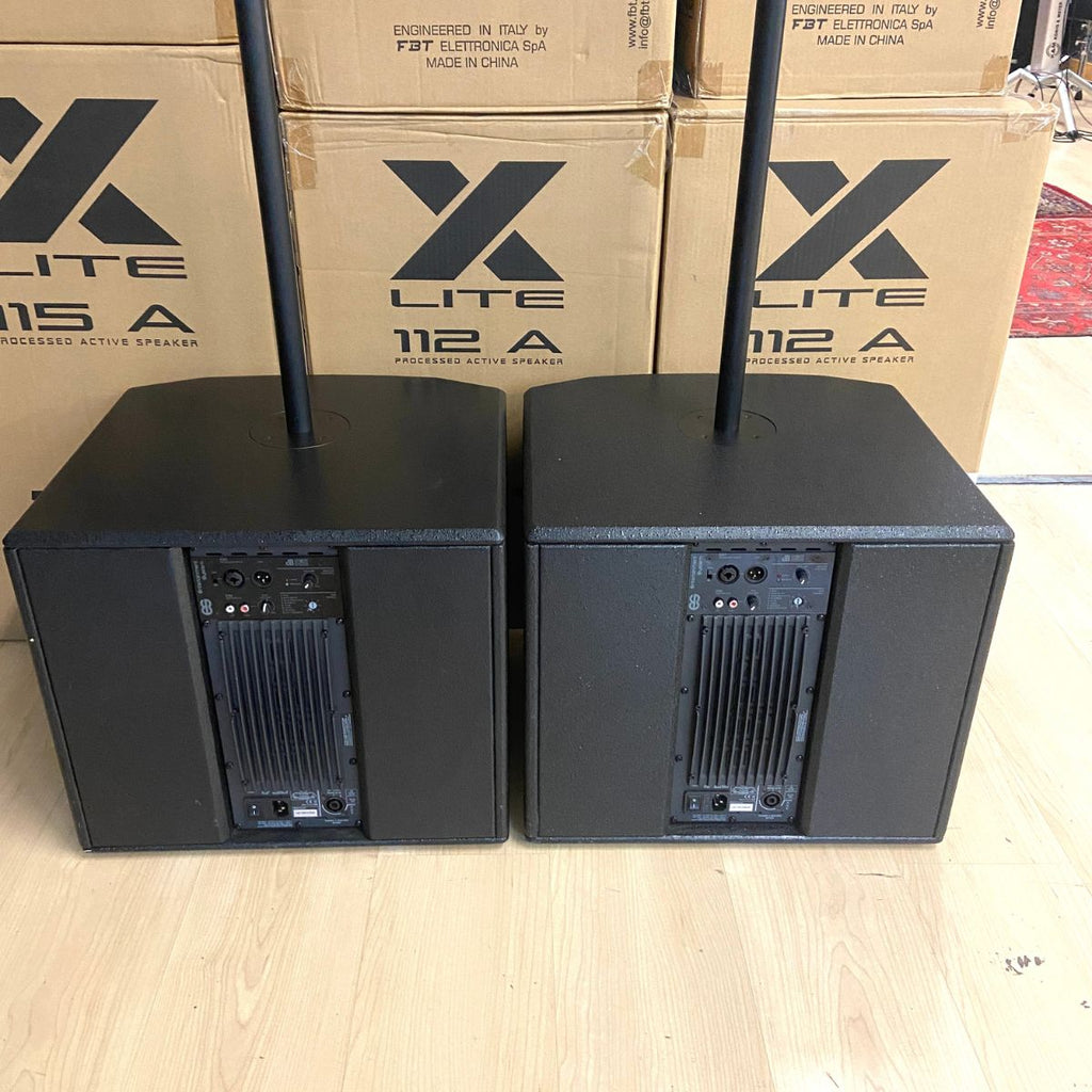 sistema audio a colonna completo db technologies es802 coppia usati con custodie vista del retro dei sub