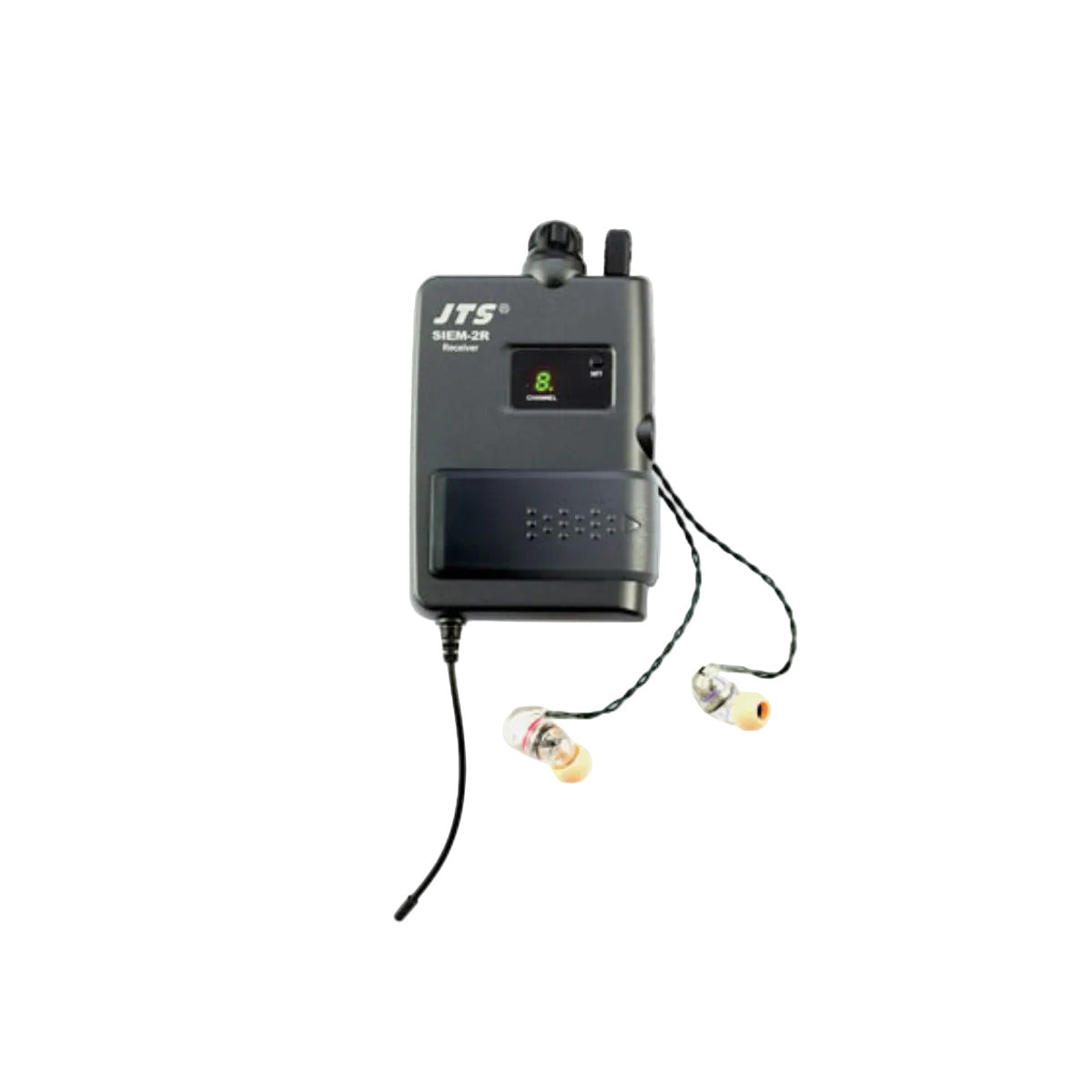 sistema in ear wireless con auricolari jts siem 2r-2t e IE1 vista del bodypack