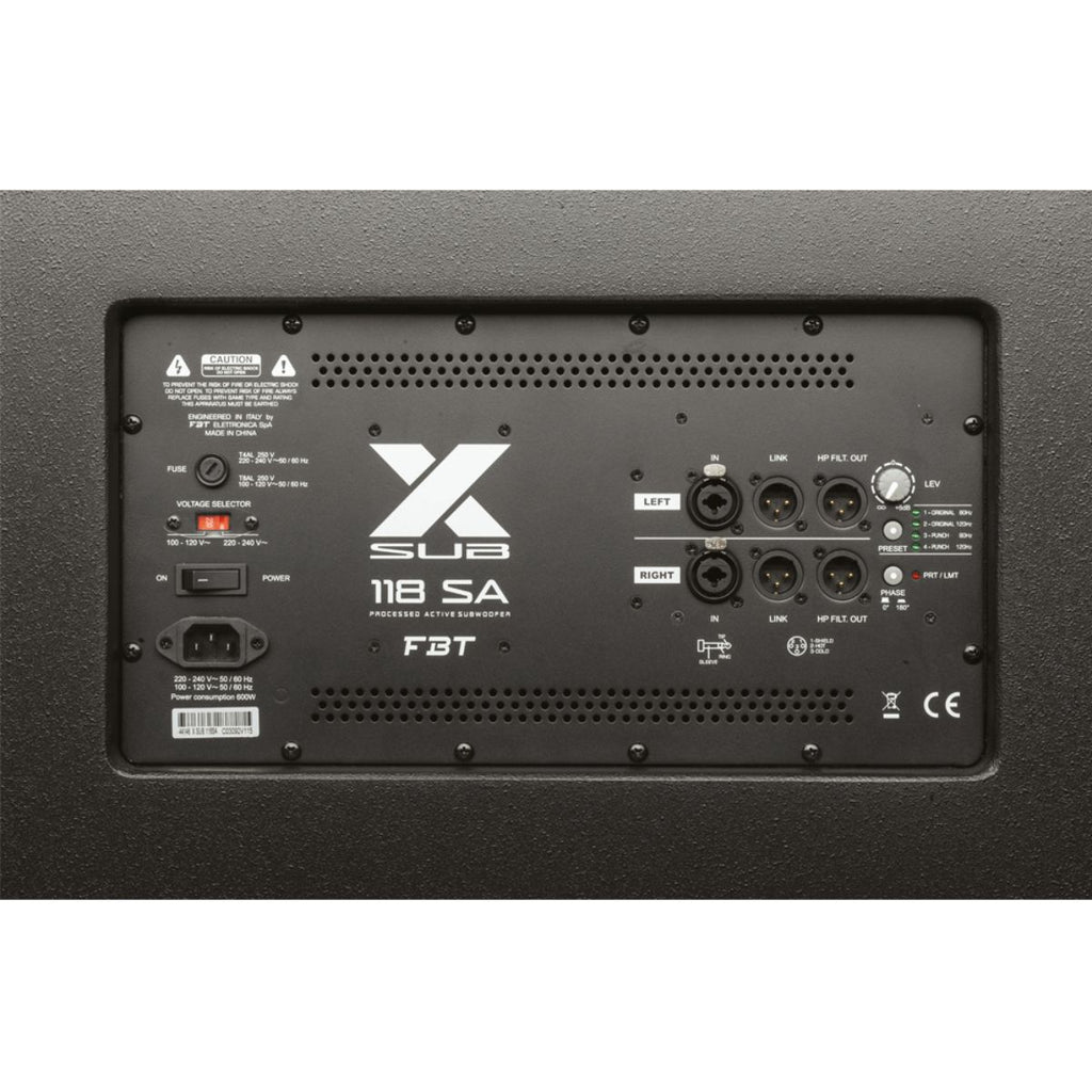 subwoofer amplifiato da 18" FBT X Sub 118SA vista del retro