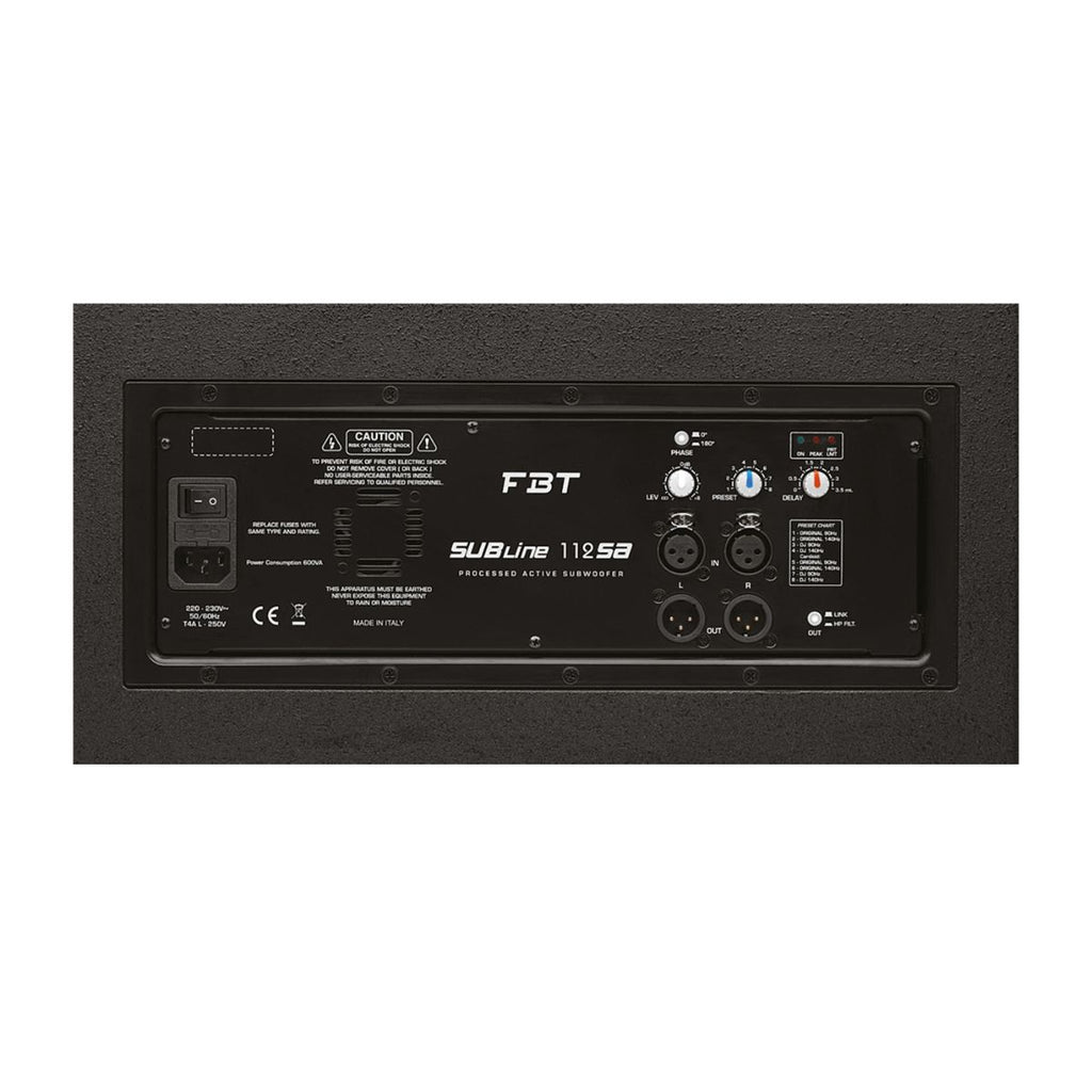 subwoofer amplificato professionale da 12" e 1400W fbt subline 112sa vista del retro