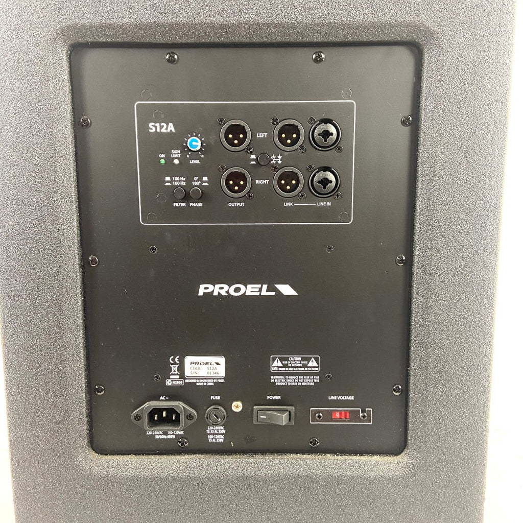 subwoofer attivo da 12" Proel S12A usato vista del retro