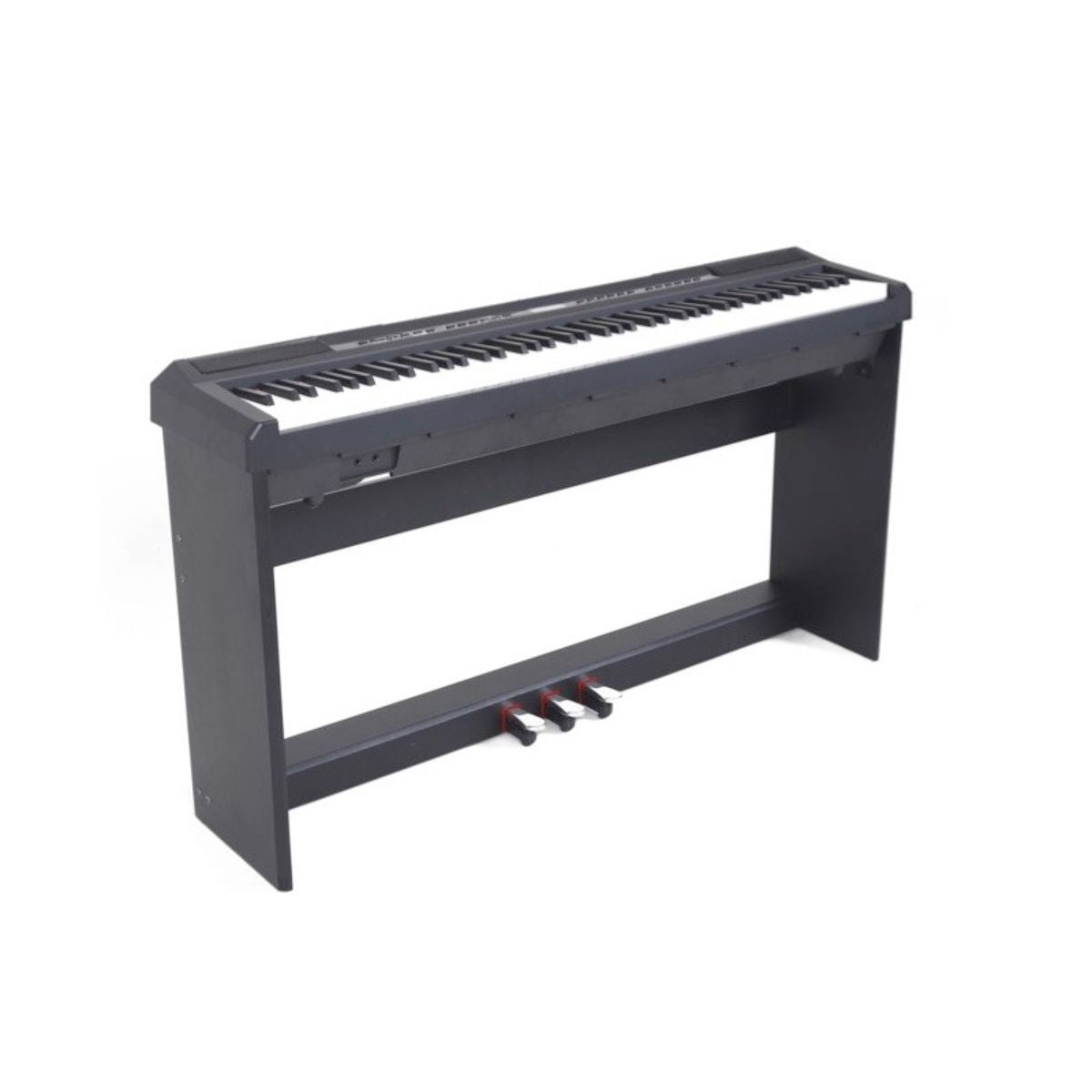 supporto in legno per piani echord con pedaliera 3 pedali nero echord ws-10B vista frontale con piano