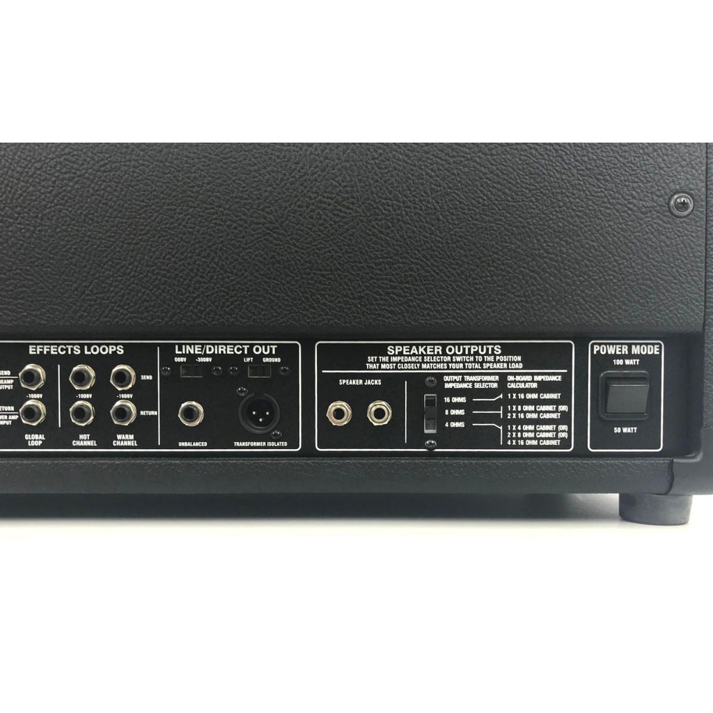 testata valvolare per chitarra elettrica 100W genz benz el diablo 100 vista del retro dx