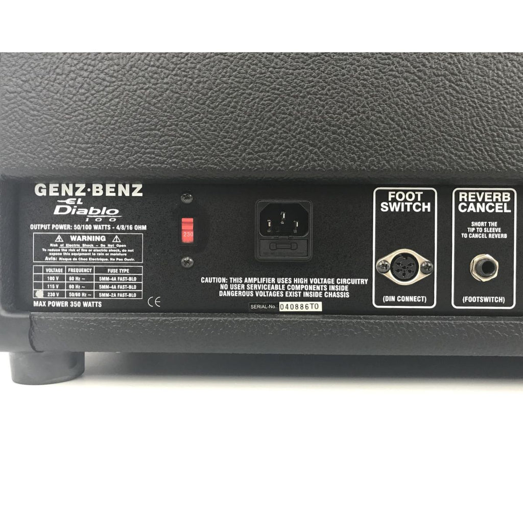 testata valvolare per chitarra elettrica 100W genz benz el diablo 100 vista del retro sx