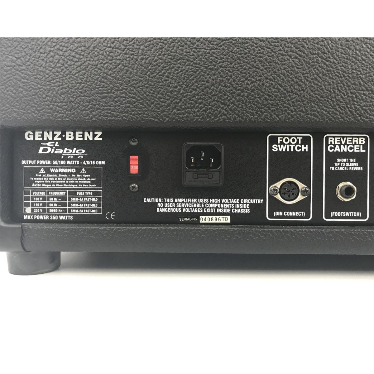 testata valvolare per chitarra elettrica 100W genz benz el diablo 100 vista del retro sx