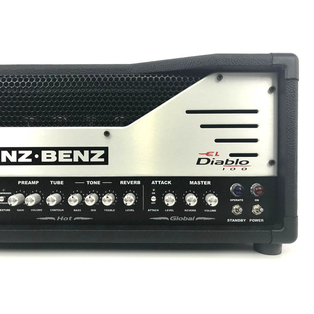 testata valvolare per chitarra elettrica 100W genz benz el diablo 100 vista frontale dx